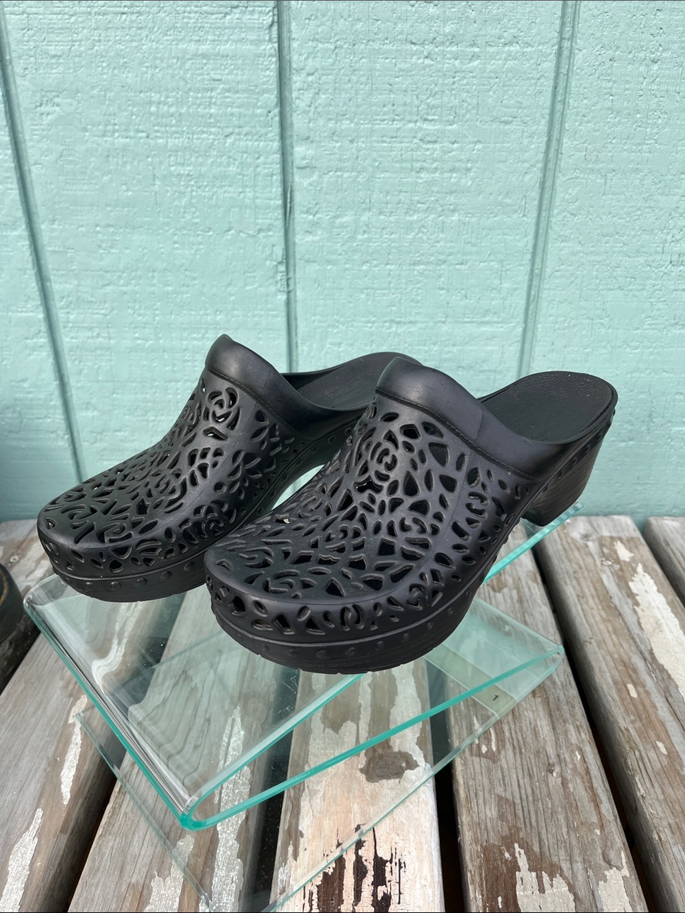 Dansko Black Laser-Cut Clog Mules Pippa